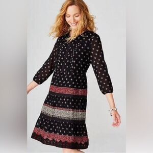 J.Jill Pin-tucked Lace Trim prairie Dress , Black Red Size Small
